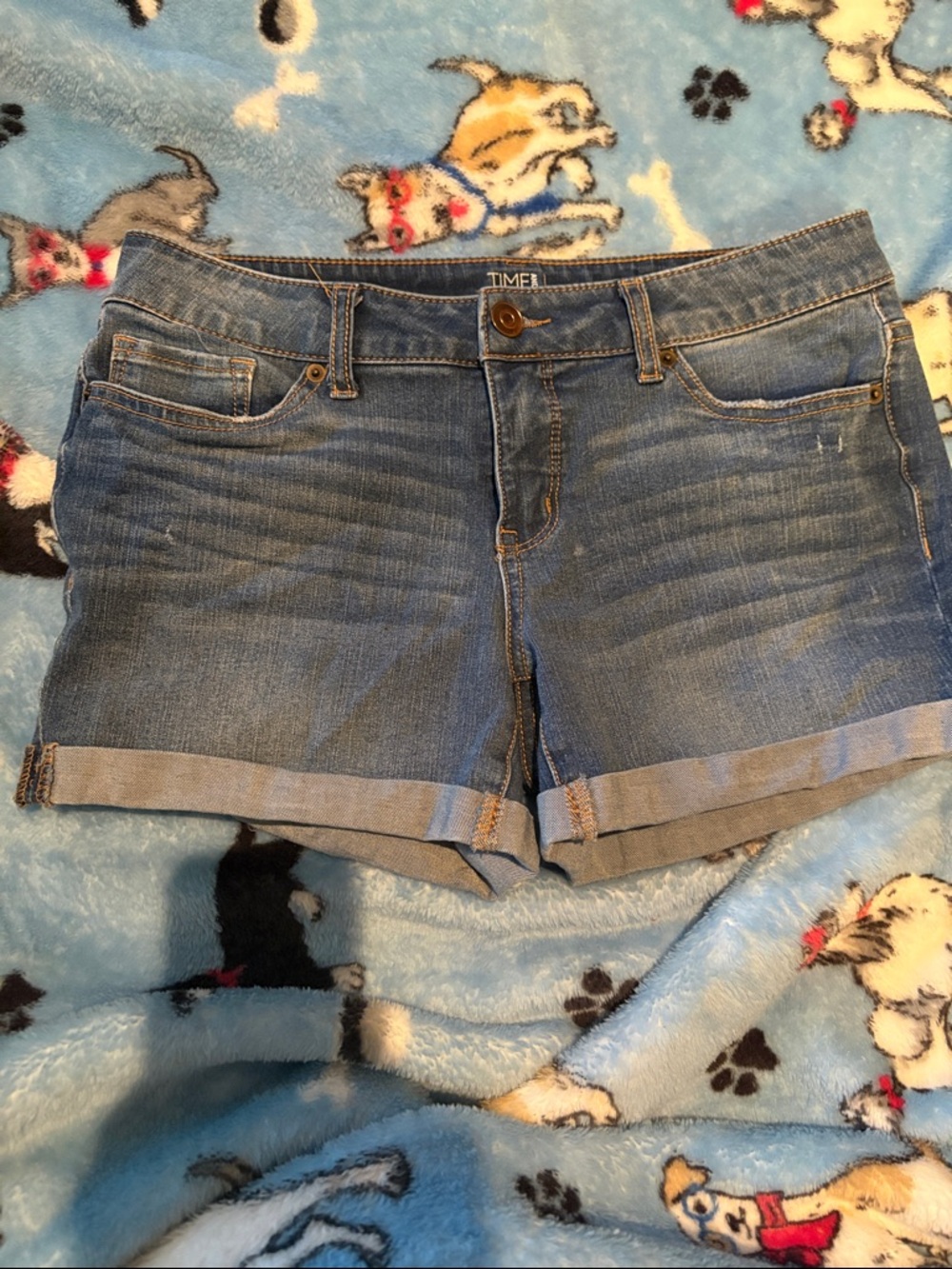 Time and Tru Blue Roll-Cuff Denim Shorts